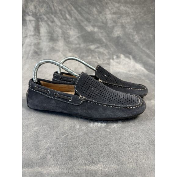 Johnson & Murphy Men's 8 Suede Driving Loafers Moccasins Navy Blue Perforated - Picture 1 of 9